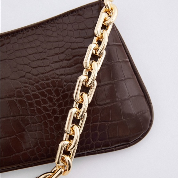 Zara Burgundy Brown Fall Chain Strap Animal Embossed Shoulder Bag - Picture 14 of 15